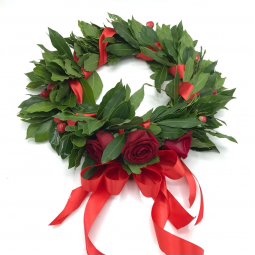 Coroncina Laurea con Hypericum e rose